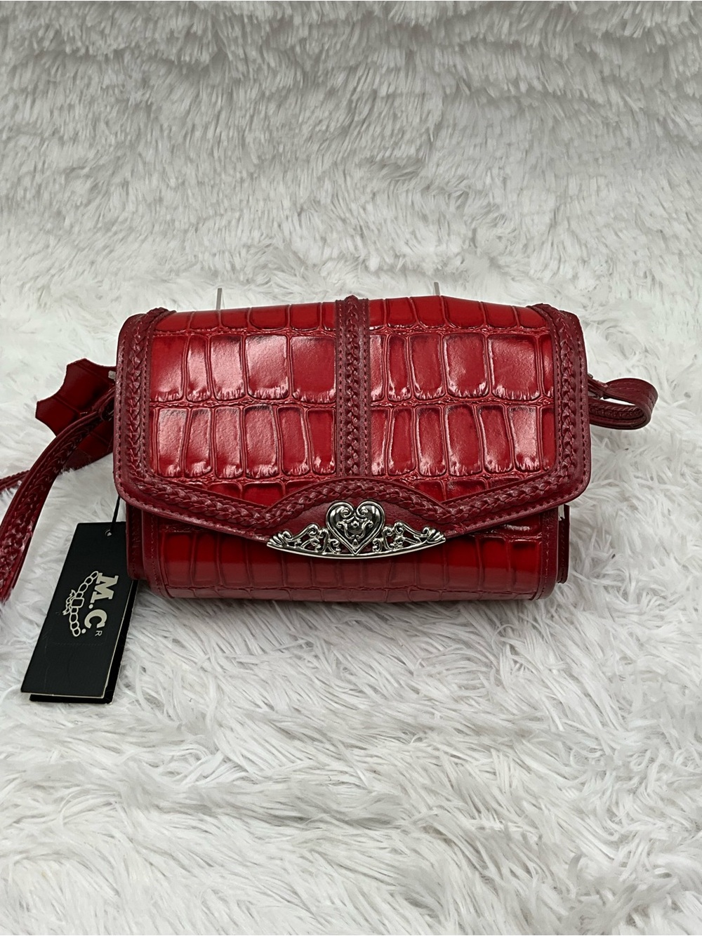Vintage MC Marc Chantel Red Croc Genuine Leather Crossbody Bag NWT